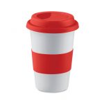 Tazza con Coperchio in Ceramica e Silicone rossa